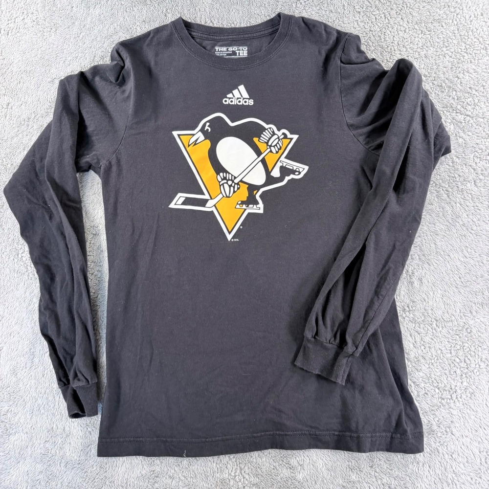 Adidas Pittsburgh Penguins Hockey Graphic Long Sleeve Tee Mens Small Black